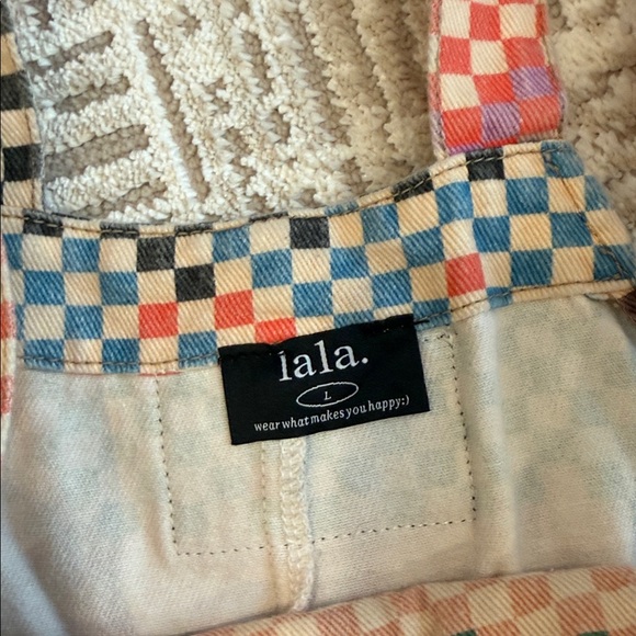 Dressed in Lala Big Feelings Oversized Denim Overalls Rainbow Checkerboard - Picture 5 of 9